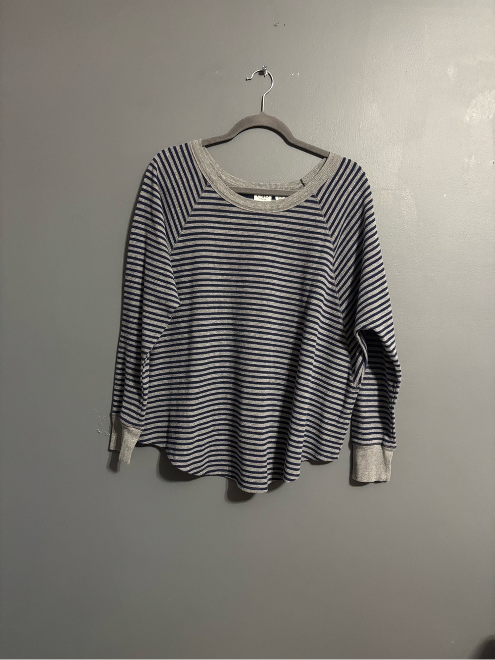 Cato Woman Gray/Blue Striped retro waffle Knit outdoorsy Long Sleeve Tee 18/20W